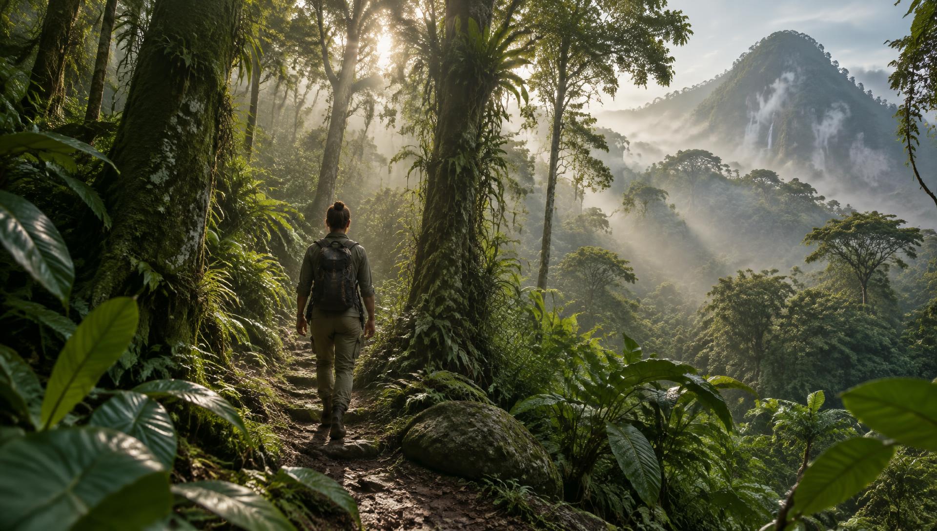 Caminhada por uma trilha na Mata Atlântica